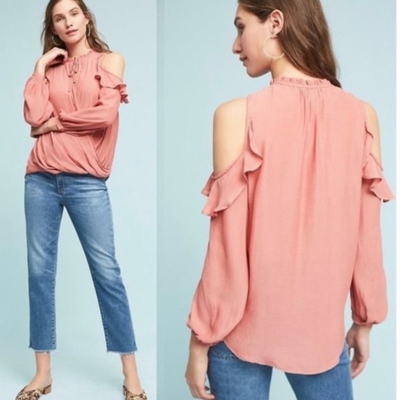ANTHROPOLOGIE Maeve Liesel Cold Shoulder Surplice Bust Blouse Terracotta SZ S - Picture 1 of 6